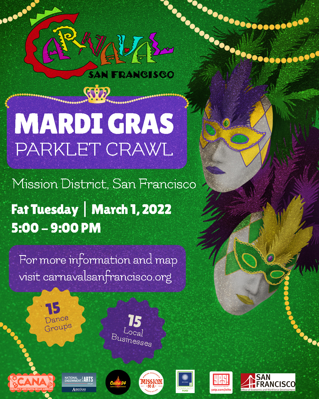 Digital flyer design for Mardi Gras event